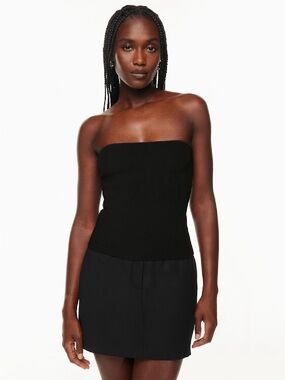 Babaton Navy Ribbed Knit Tube Top